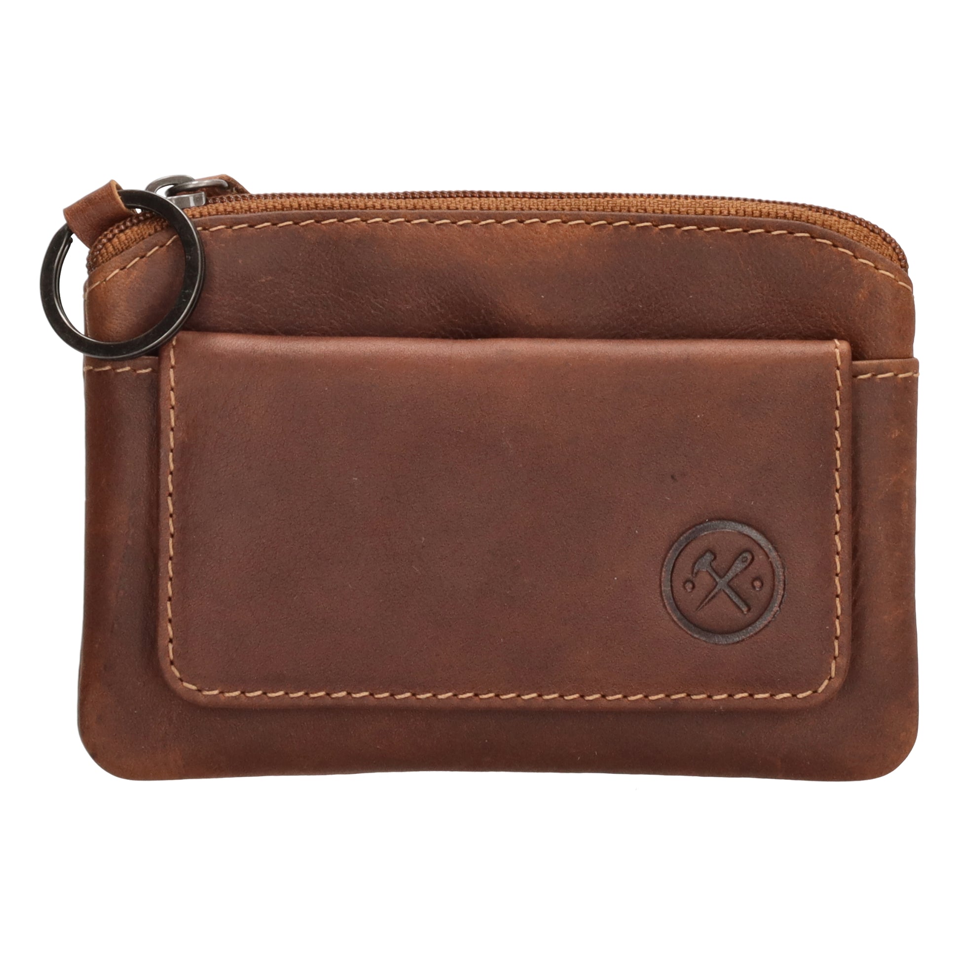 Schlüsseletui 11,2x8cm in Cognac aus Leder mit Vortasche - leder-accessoires.com