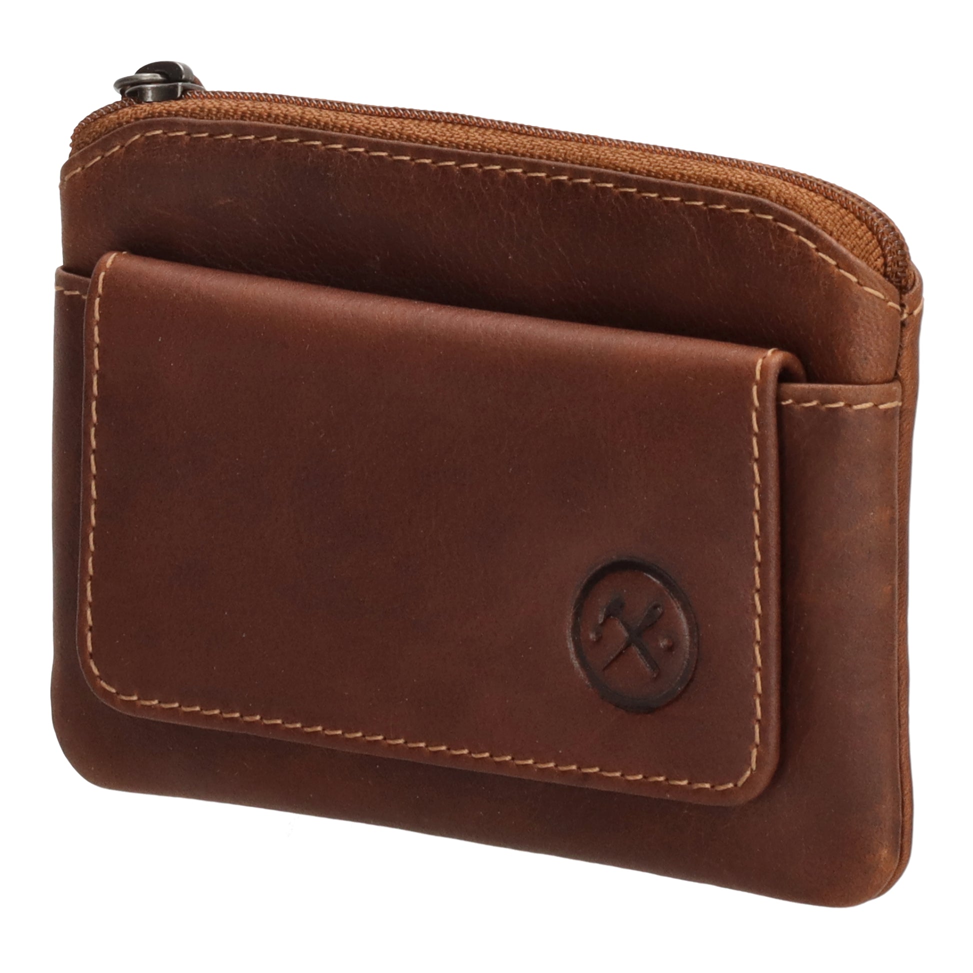 Schlüsseletui 11,2x8cm in Cognac aus Leder mit Vortasche - leder-accessoires.com