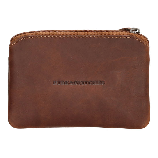 Schlüsseletui 11,2x8cm in Cognac aus Leder mit Vortasche - leder-accessoires.com