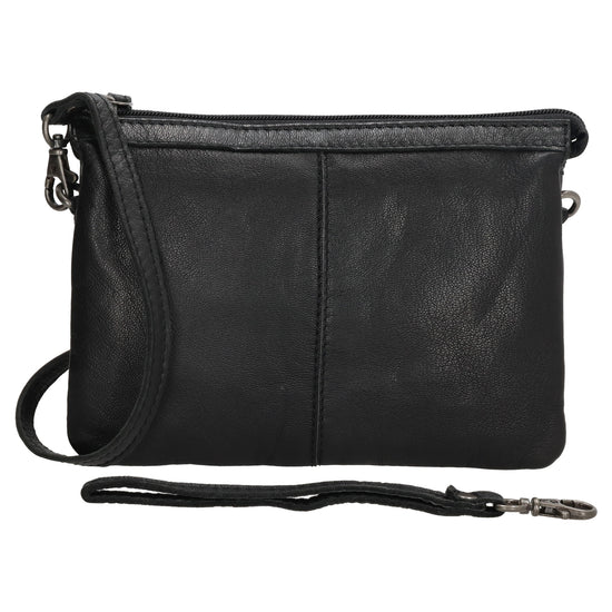 Schultertasche 19x14cm in Schwarz aus Leder mit Reißverschluss - leder-accessoires.com