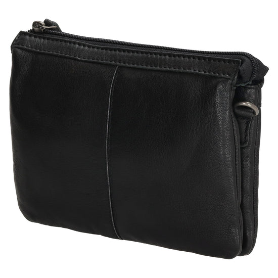 Schultertasche 19x14cm in Schwarz aus Leder mit Reißverschluss - leder-accessoires.com