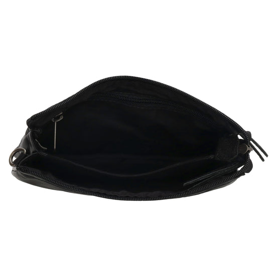Schultertasche 19x14cm in Schwarz aus Leder mit Reißverschluss - leder-accessoires.com