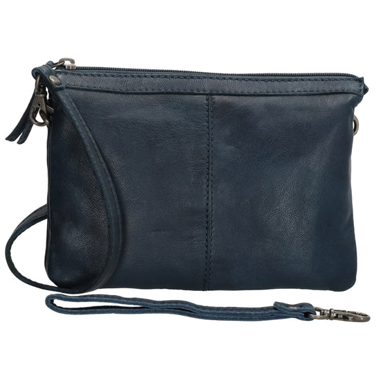 Schultertasche 19x14cm in Marine|Blau aus Leder mit Reißverschluss - leder-accessoires.com