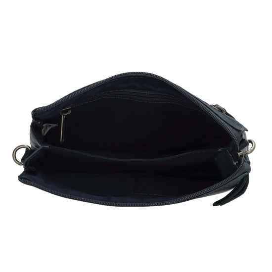 Schultertasche 19x14cm in Marine|Blau aus Leder mit Reißverschluss - leder-accessoires.com