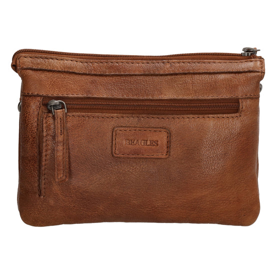 Schultertasche 19x14cm in Cognac aus Leder mit Reißverschluss - leder-accessoires.com