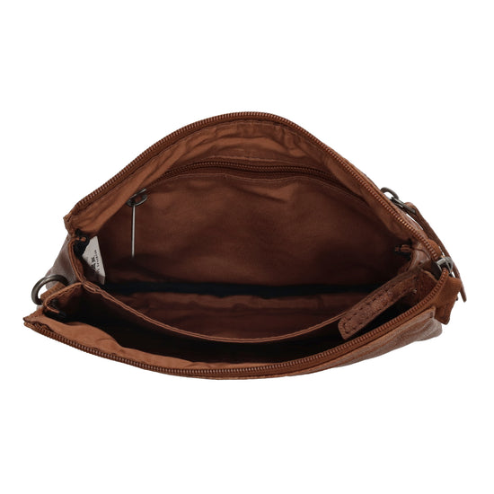 Schultertasche 19x14cm in Cognac aus Leder mit Reißverschluss - leder-accessoires.com