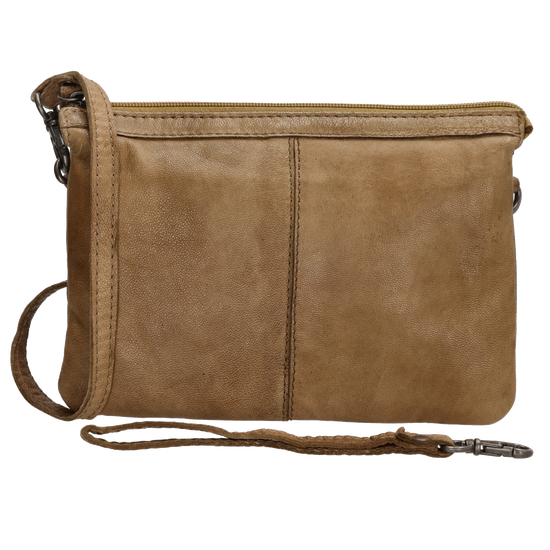 Schultertasche 19x14cm in Taupe aus Leder mit Reißverschluss - leder-accessoires.com