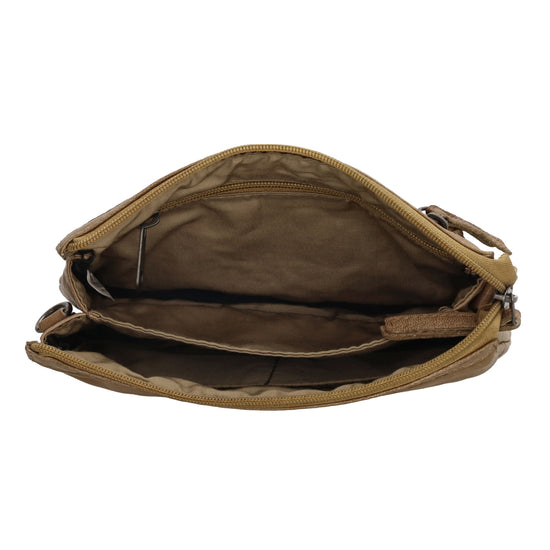 Schultertasche 19x14cm in Taupe aus Leder mit Reißverschluss - leder-accessoires.com