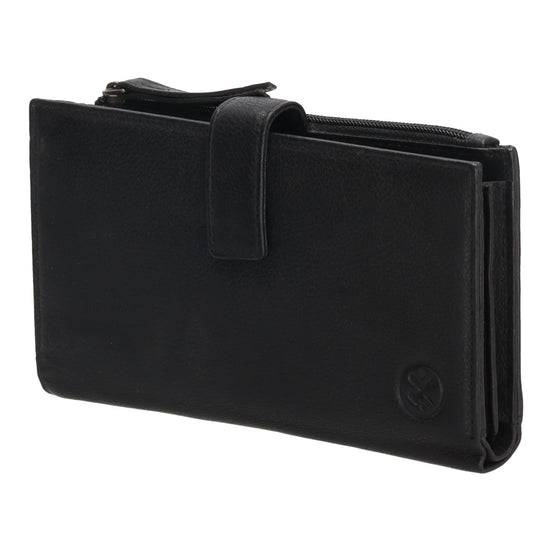 Lederbörse 18,5x10cm mit Handyfach in Schwarz und Riegel - leder-accessoires.com