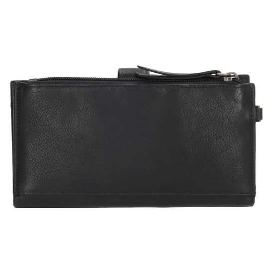 Lederbörse 18,5x10cm mit Handyfach in Schwarz und Riegel - leder-accessoires.com
