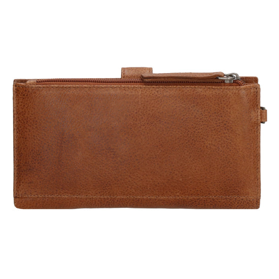 Lederbörse 18,5x10cm mit Handyfach in Cognac und Riegel - leder-accessoires.com