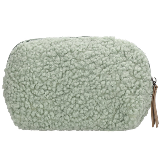 Schmuck-| Kulturtasche 26 x 6,5cm Mint aus Teddyfell - leder-accessoires.com