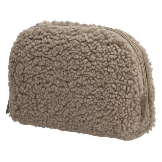 Schmuck-| Kulturtasche 26 x 6,5cm in Taupe aus Teddyfell - leder-accessoires.com