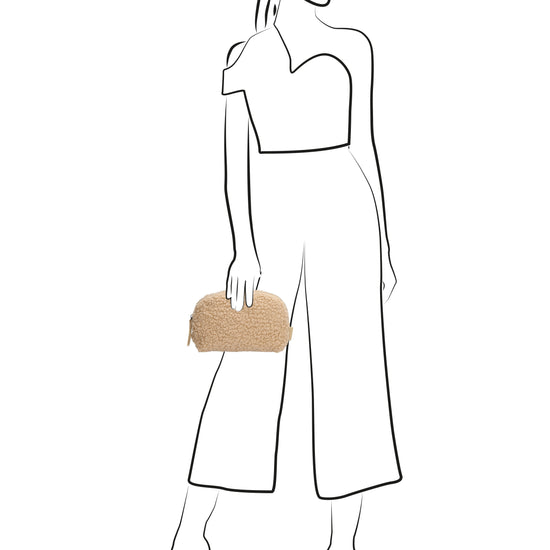 Schmuck-| Kulturtasche 26 x 6,5cm in Beige aus Teddyfell - leder-accessoires.com