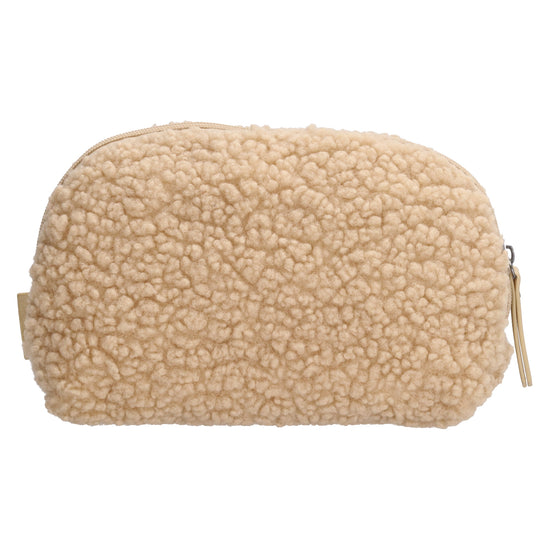 Schmuck-| Kulturtasche 26 x 6,5cm in Beige aus Teddyfell - leder-accessoires.com