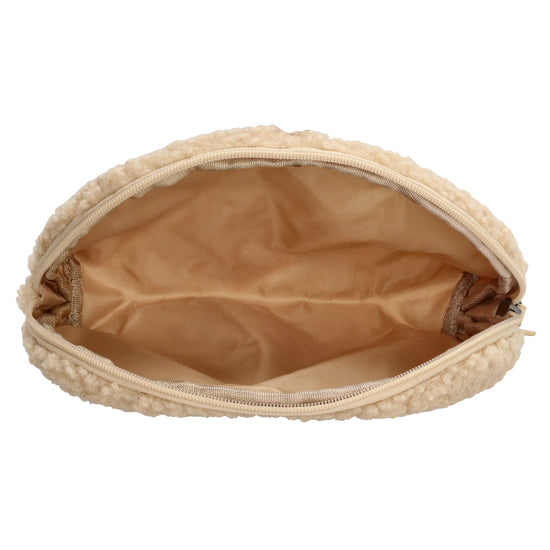 Schmuck-| Kulturtasche 26 x 6,5cm in Beige aus Teddyfell - leder-accessoires.com