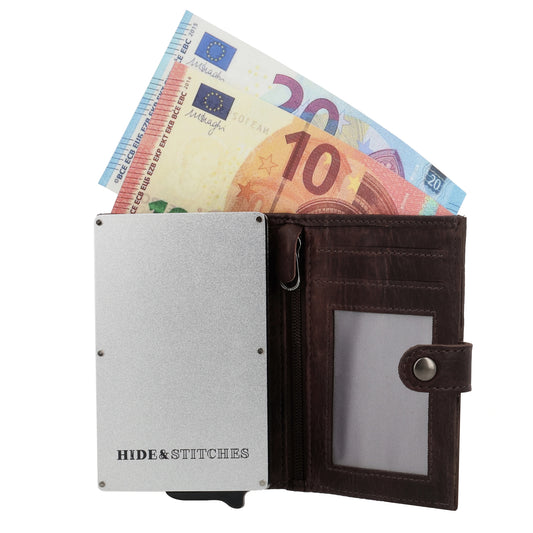 Safety Wallet 7,2x10cm Leder Dunkelbraun – Kompakte Geldbörse mit Kartenfächern