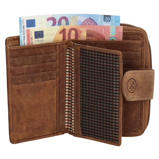 Börse in Cognac 12,5 x 9 cm mit separatem Münzfach - leder-accessoires.com