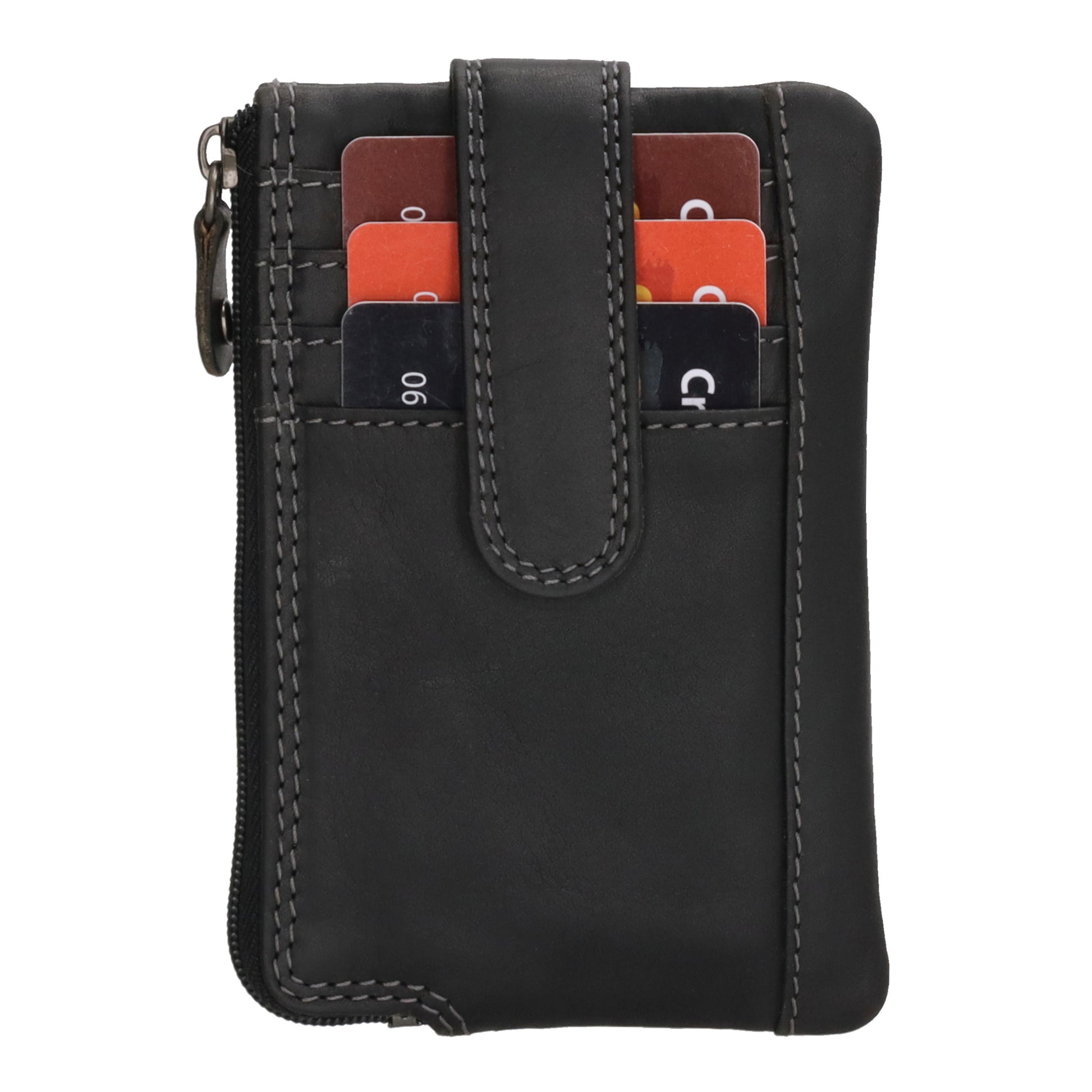 Schlüsseletui 12x8cm in Schwarz aus Leder mit Steckfächer und Riegel - leder-accessoires.com