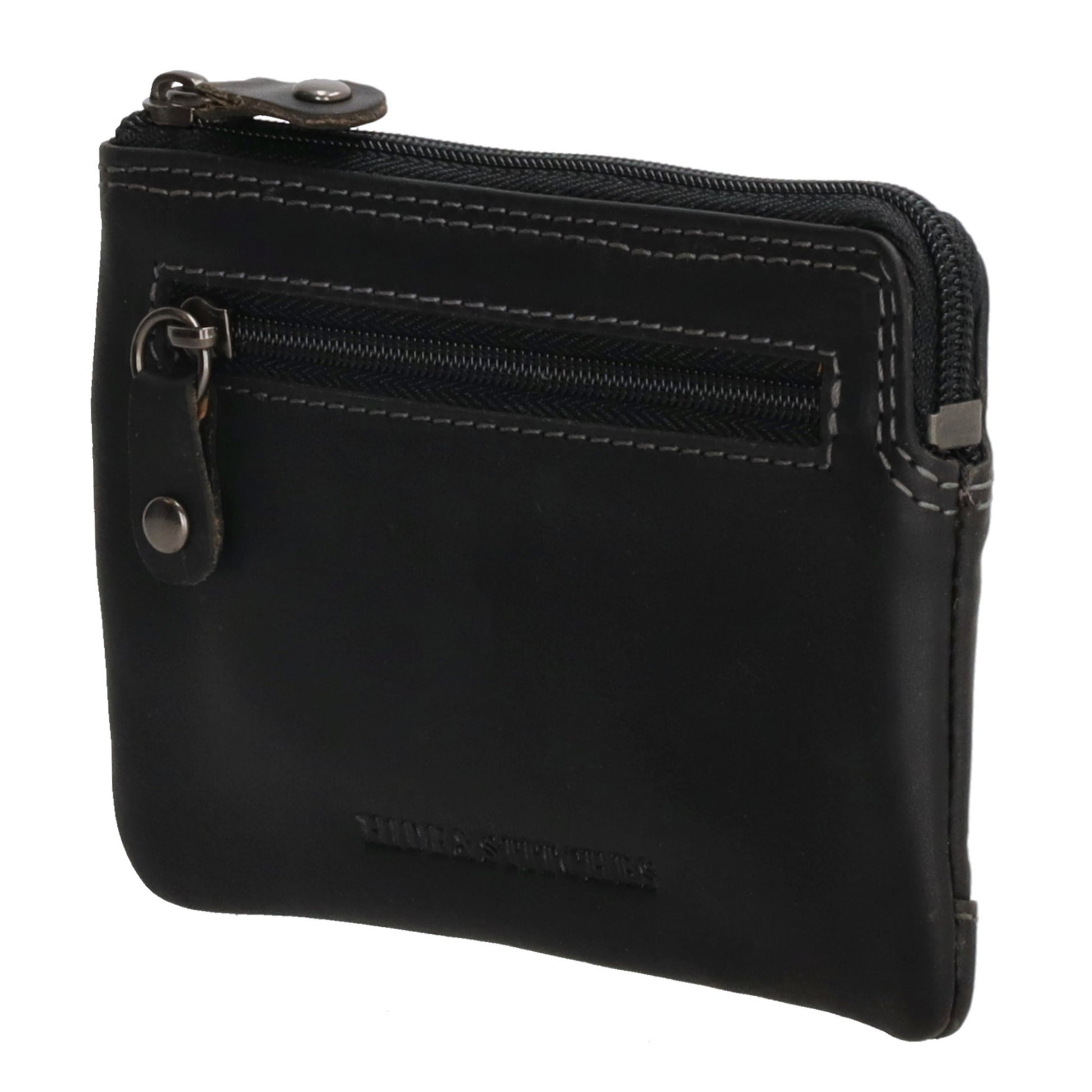 Schlüsseletui 12x8cm in Schwarz aus Leder mit Steckfächer und Riegel - leder-accessoires.com