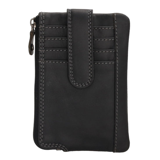 Schlüsseletui 12x8cm in Schwarz aus Leder mit Steckfächer und Riegel - leder-accessoires.com