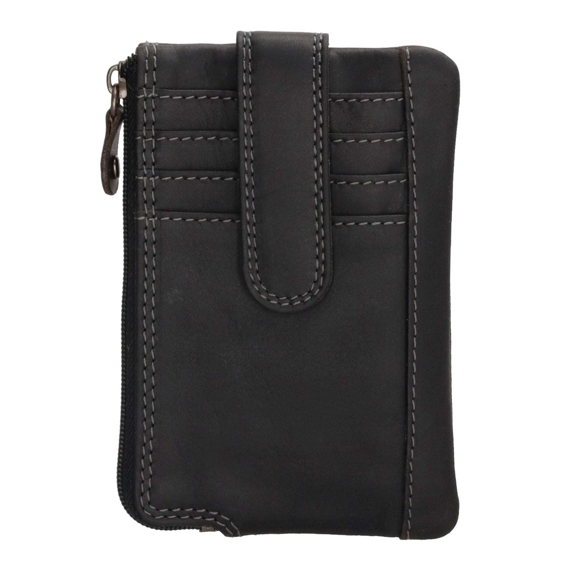 Schlüsseletui 12x8cm in Schwarz aus Leder mit Steckfächer und Riegel - leder-accessoires.com