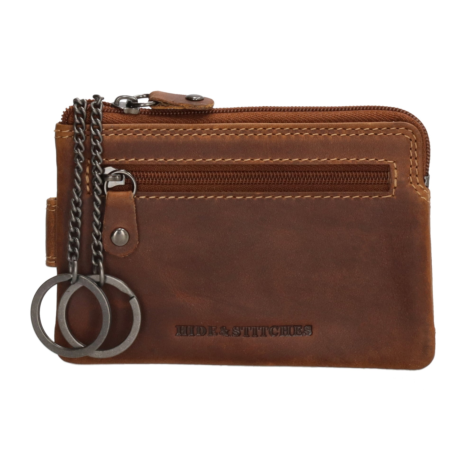 Schlüsseletui 12x8cm in Cognac aus Leder mit Steckfächer und Riegel - leder-accessoires.com
