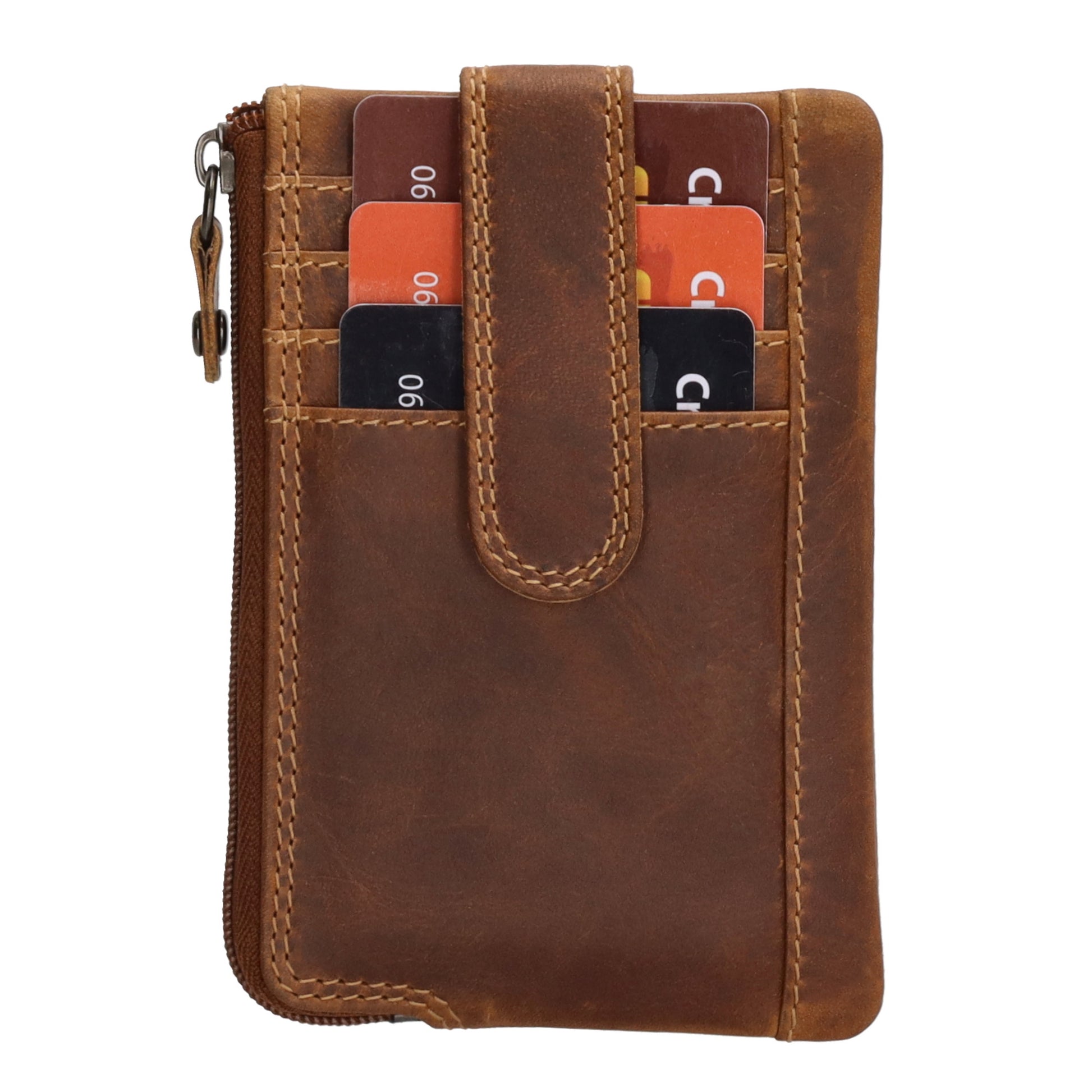 Schlüsseletui 12x8cm in Cognac aus Leder mit Steckfächer und Riegel - leder-accessoires.com