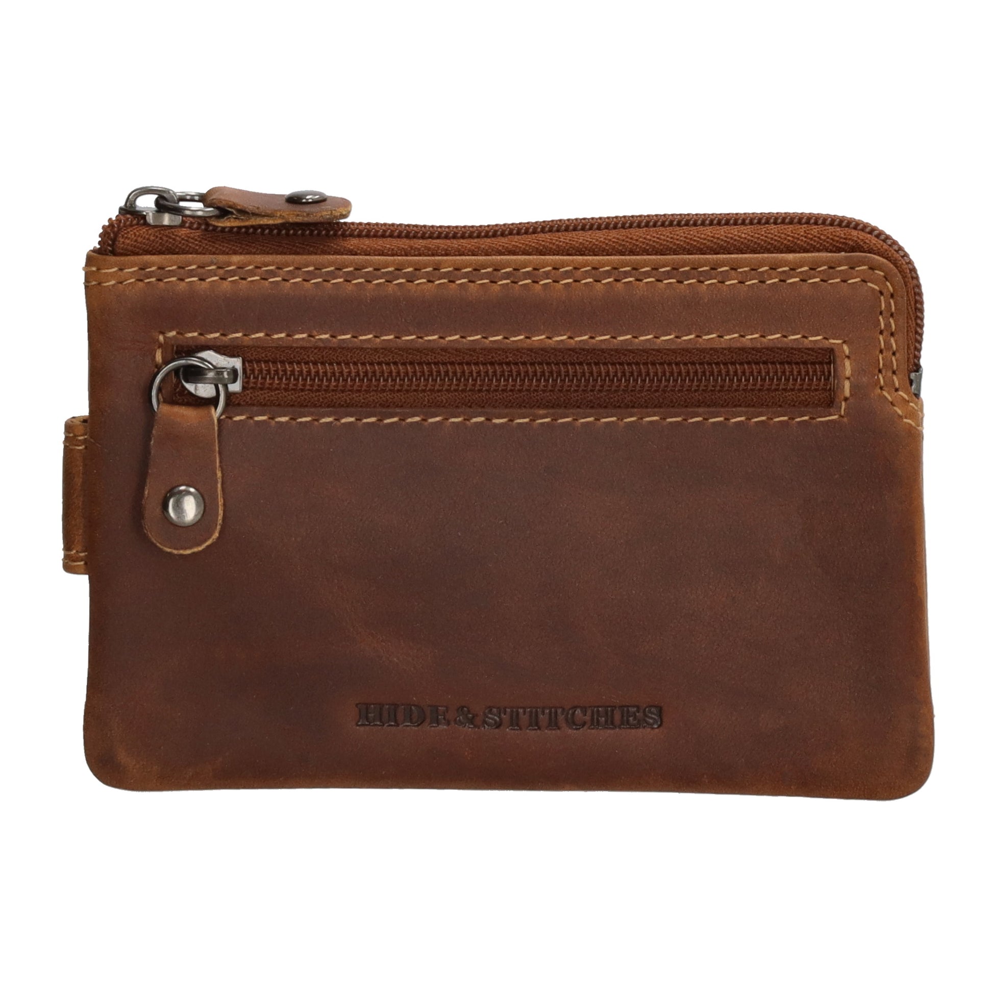 Schlüsseletui 12x8cm in Cognac aus Leder mit Steckfächer und Riegel - leder-accessoires.com