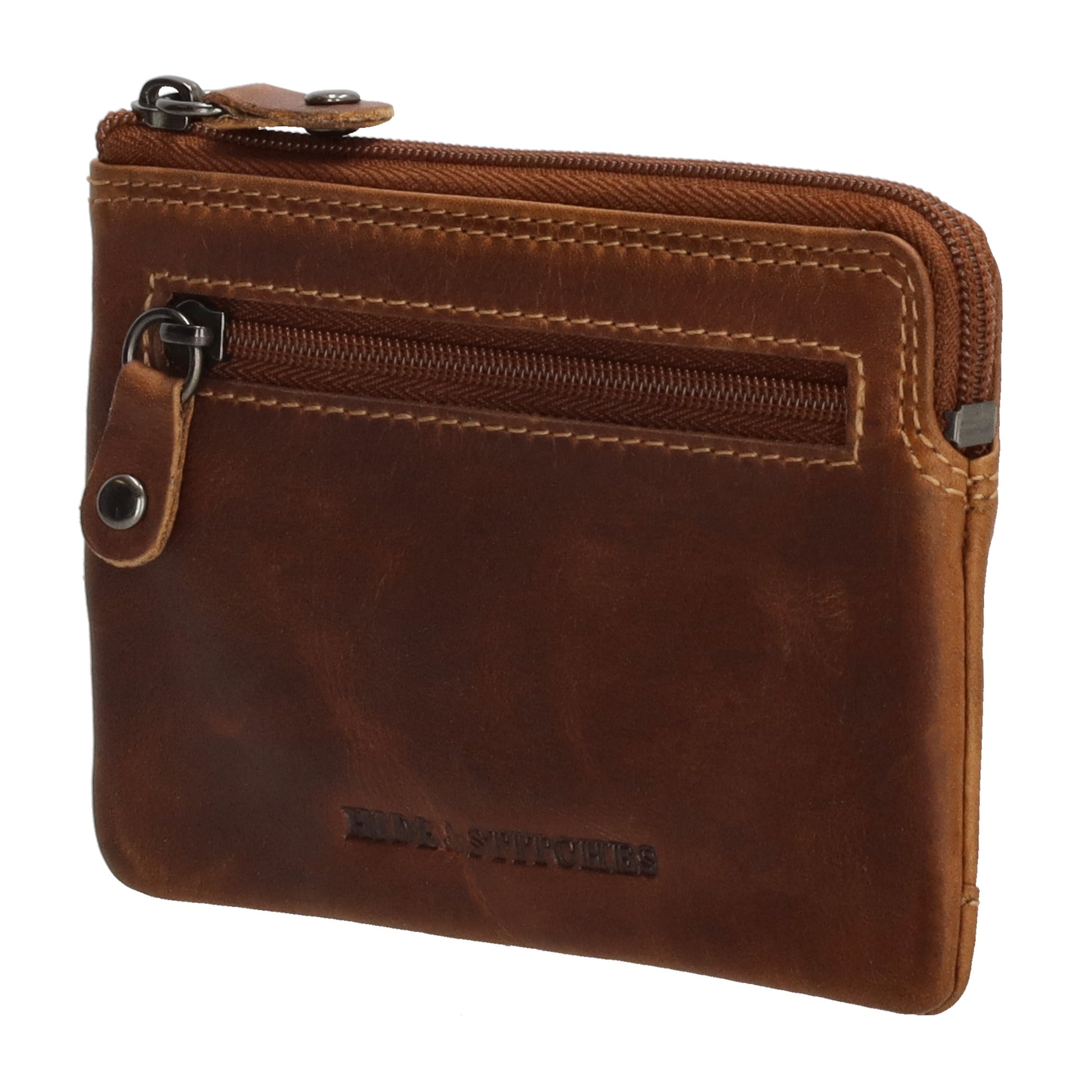 Schlüsseletui 12x8cm in Cognac aus Leder mit Steckfächer und Riegel - leder-accessoires.com
