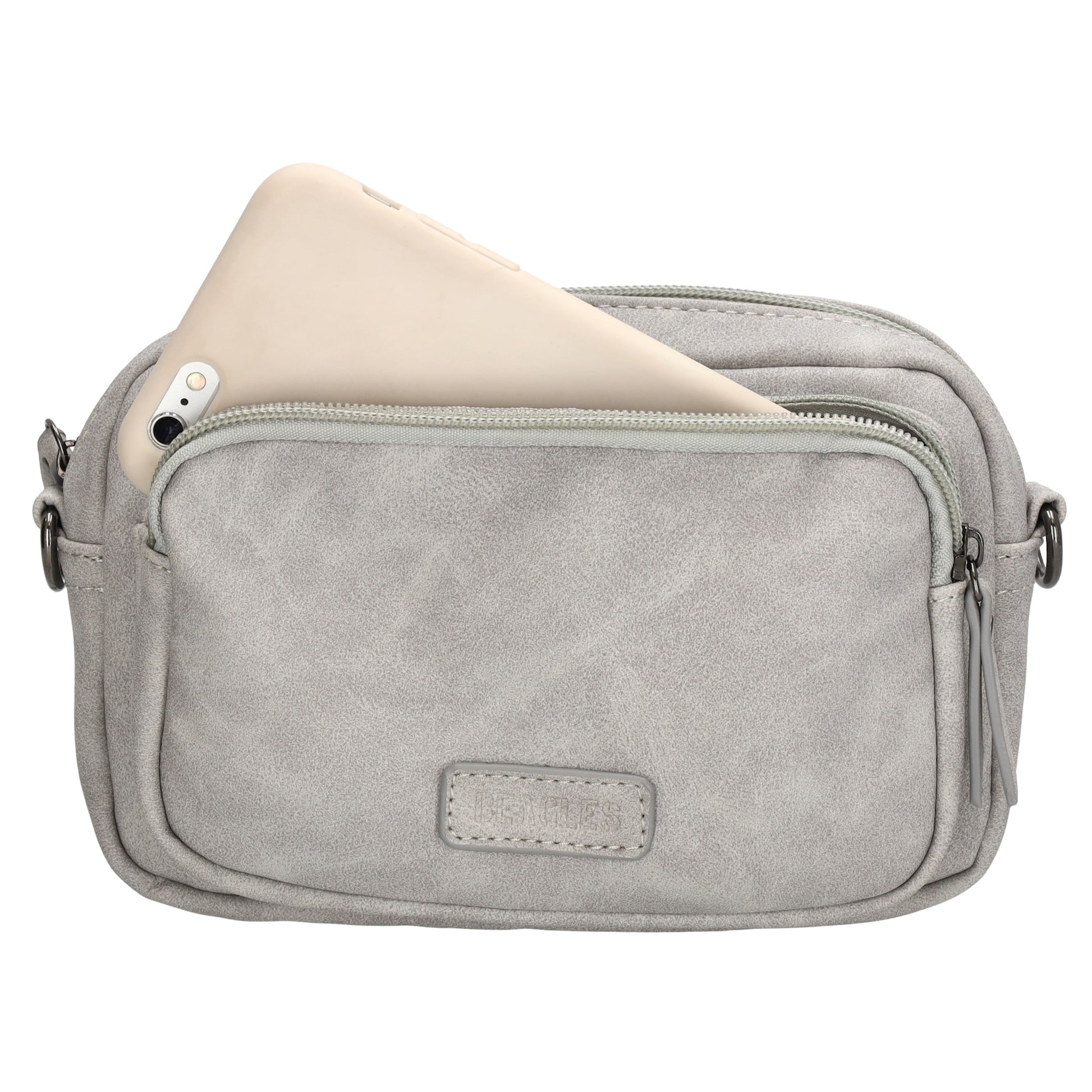 Umhängetasche 18x12cm Grau mit Vortasche in Lederoptik - leder-accessoires.com