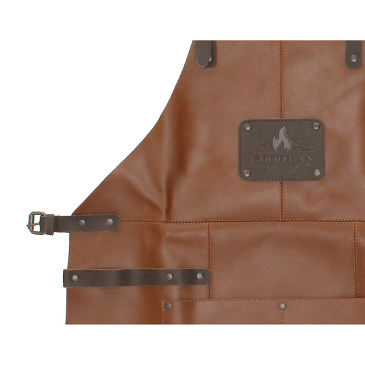 Lederschürze zum Grillen in Braun mit Vortasche