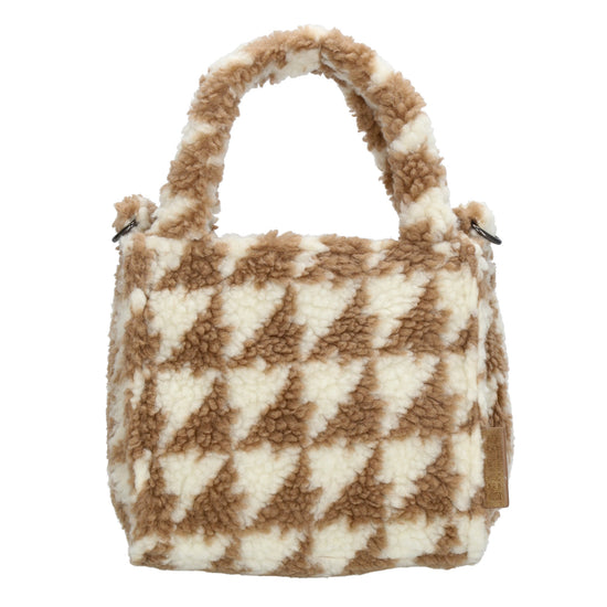 Teddytasche 17x17cm in Karomuster Weiß|Braun mit Reißverschluss - leder-accessoires.com