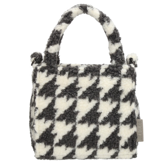 Teddytasche 17x17cm in Karomuster Weiß|Grau mit Reißverschluss - leder-accessoires.com