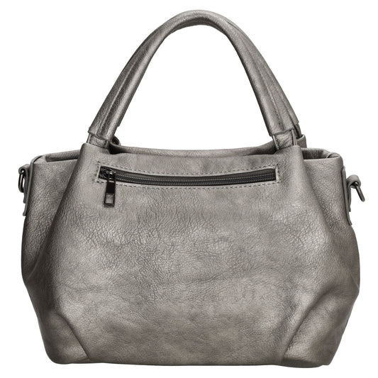 Schultertasche 28x21cm Gun Metallic mit Reißverschluss in Lederoptik