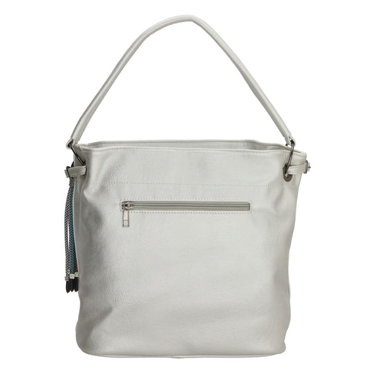 Beuteltasche 30x35cm Silber mit Reißverschluss in Lederoptik