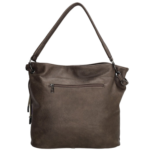 Beuteltasche 30x35cm Dunkelbraun mit Reißverschluss in Lederoptik