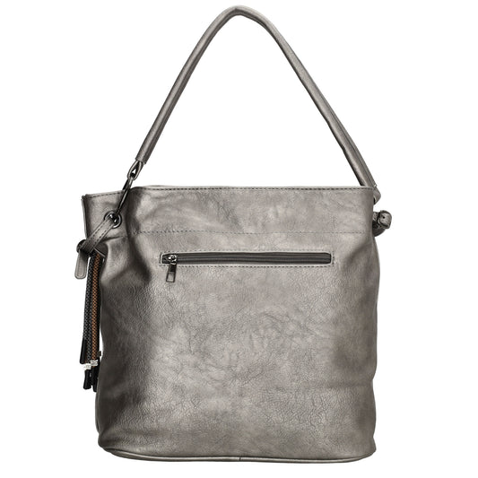 Beuteltasche 30x35cm Gun Metallic mit Reißverschluss in Lederoptik