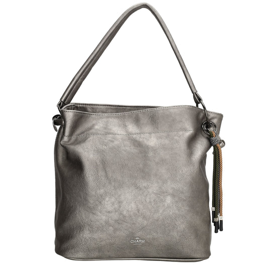 Beuteltasche 30x35cm Gun Metallic mit Reißverschluss in Lederoptik