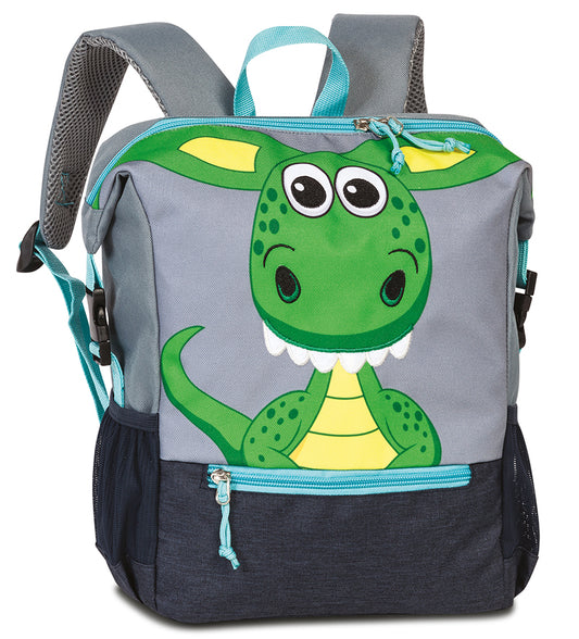 Kinderrucksack "Drache " aus recyceltem Material in Grün|Grau