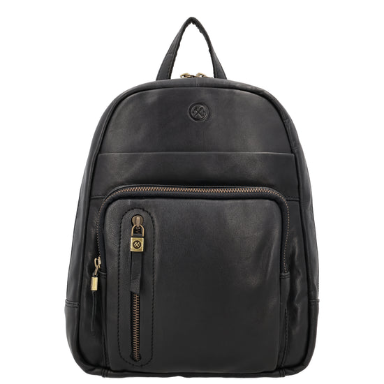 Rucksack 23,5 x 28,5cm in Schwarz mit Reißverschluss und Vortasche - leder-accessoires.com