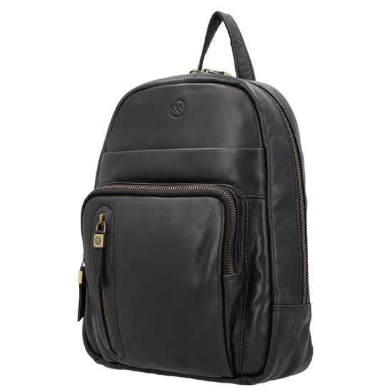 Rucksack 23,5 x 28,5cm in Schwarz mit Reißverschluss und Vortasche - leder-accessoires.com