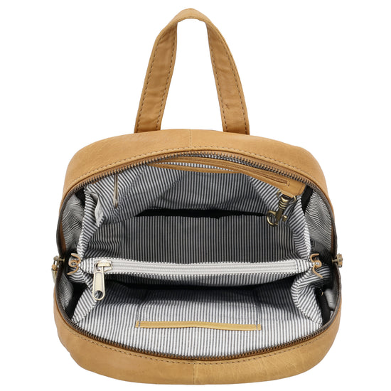 Rucksack 23,5 x 28,5cm in Sand mit Reißverschluss und Vortasche - leder-accessoires.com