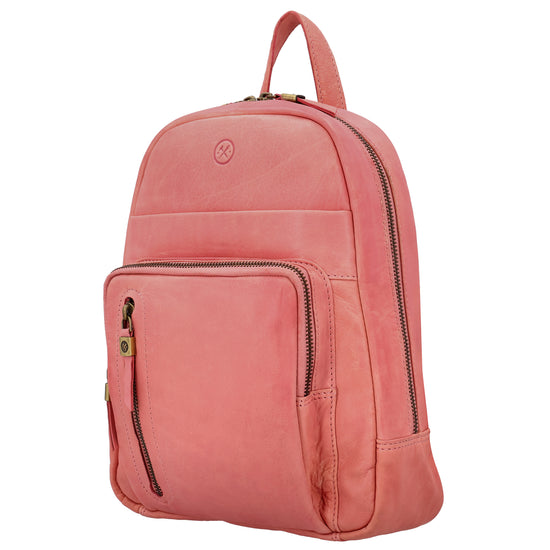 Rucksack 23,5 x 28,5cm in Rosa mit Reißverschluss und Vortasche - leder-accessoires.com