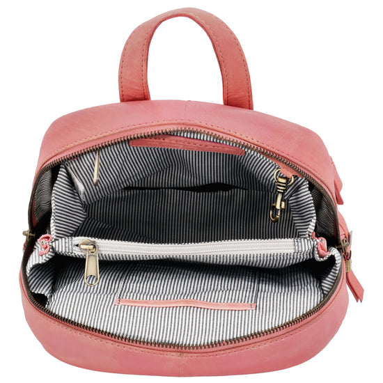 Rucksack 23,5 x 28,5cm in Rosa mit Reißverschluss und Vortasche - leder-accessoires.com