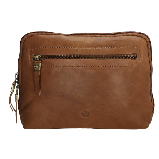 Kosmetiktasche 24,5x17cm in Cognac aus Leder mit Reißverschluss