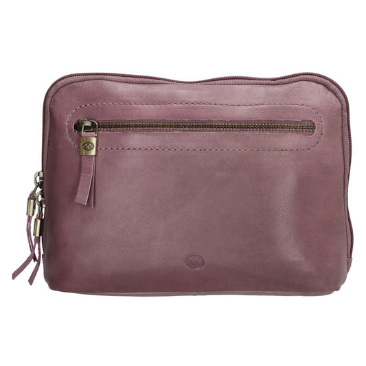 Kosmetiktasche 24,5x17cm in Flieder aus Leder mit Reißverschluss
