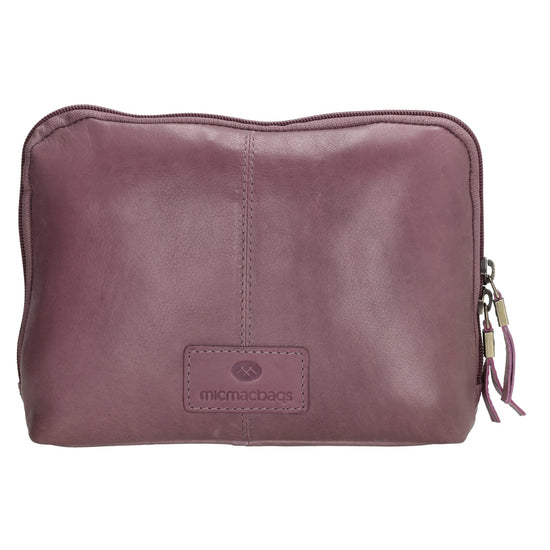 Kosmetiktasche 24,5x17cm in Flieder aus Leder mit Reißverschluss - leder-accessoires.com