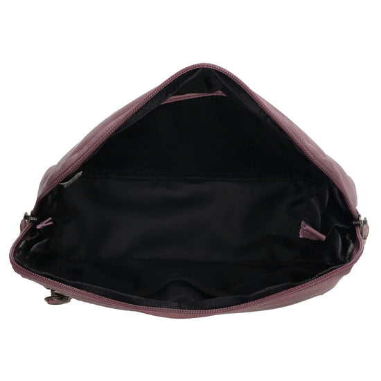 Kosmetiktasche 24,5x17cm in Flieder aus Leder mit Reißverschluss - leder-accessoires.com