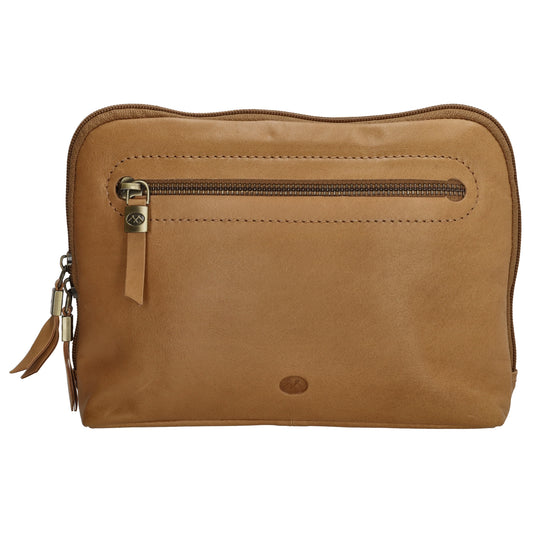 Kosmetiktasche 24,5x17cm in Beige aus Leder mit Reißverschluss